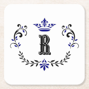 Crown Wreath Monogram 'R' Square Paper Coaster