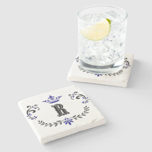 Crown Wreath Monogram 'R' Stone Coaster