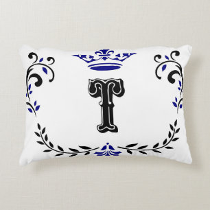 Crown Wreath Monogram 'T' Decorative Cushion