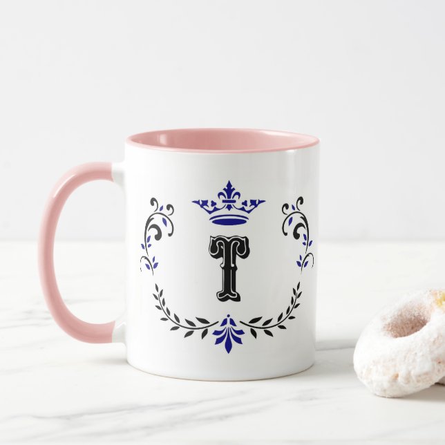 Crown Wreath Monogram 'T' Mug (With Donut)