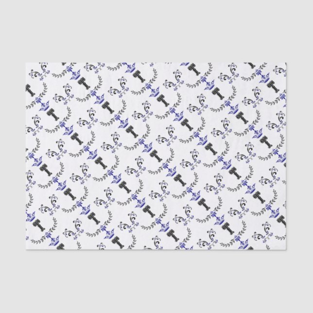 Crown Wreath Monogram 'T' Tissue Paper (Front)