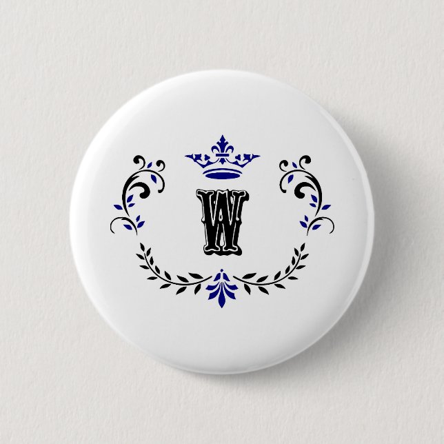 Crown Wreath Monogram 'W' 6 Cm Round Badge (Front)