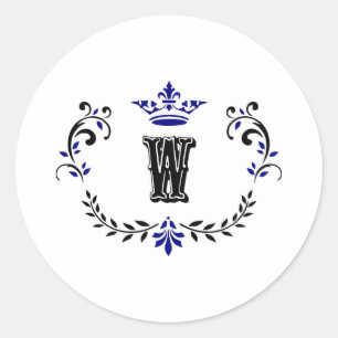 Crown Wreath Monogram 'W' Classic Round Sticker
