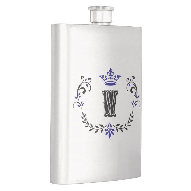 Crown Wreath Monogram 'W' Hip Flask (Right)