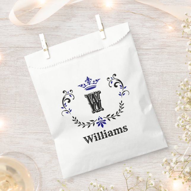 Crown Wreath Monogram 'W' Personalised Favour Bag (Clipped)