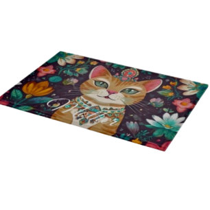 Crowned Bejewelled Cat Cutting Board