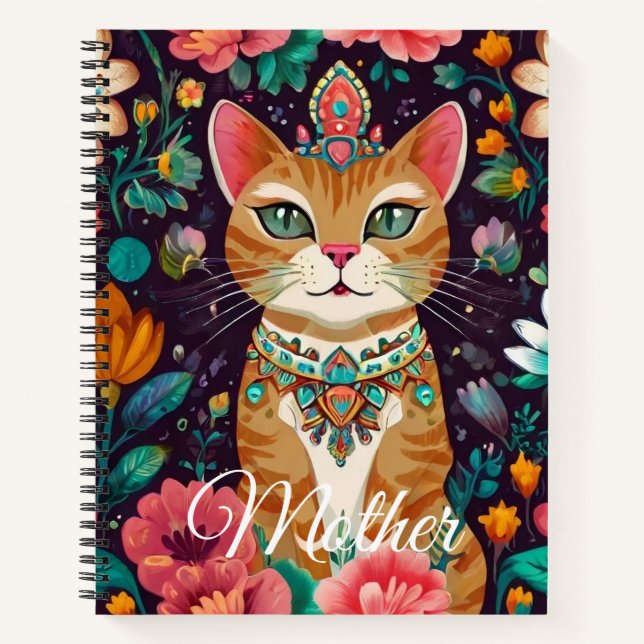 Crowned Bejewelled Cat  Notebook (Front)