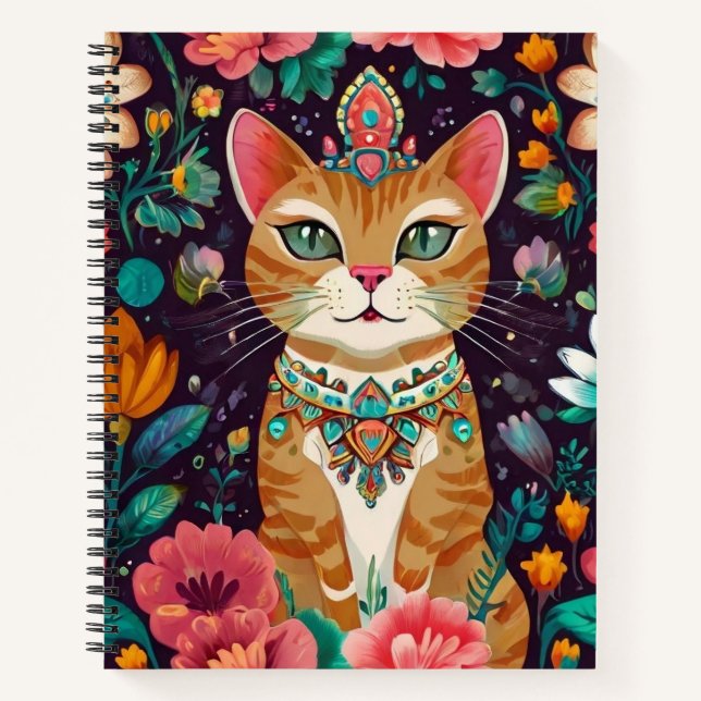 Crowned Bejewelled Cat  Notebook (Front)