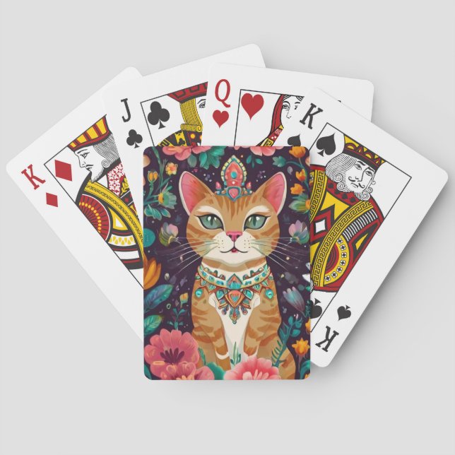 Crowned Bejewelled Cat Playing Cards (Back)