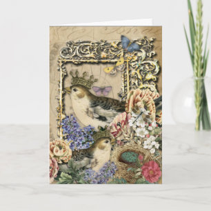 Crowned Birds - Vintage Blank Greeting Note Card