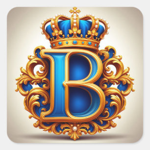 🔵 Crowned Blue Letter B Monogram Name Label ✨