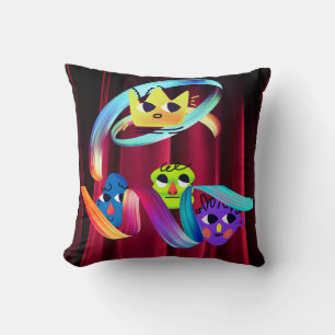 Crowned Chaos – Colourful Abstract Faces Gr Cushion