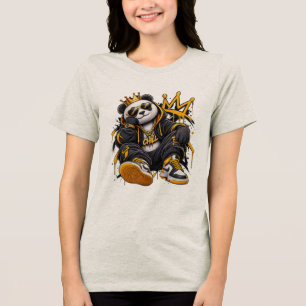 Crowned Chill Panda – Streetwear Hip Hop Panda Tri-Blend Shirt