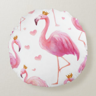 Crowned Flamingo – Luxe Island Vibes Round Cushion