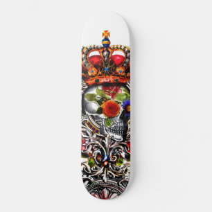 Crowned Floral Skull Skateboard