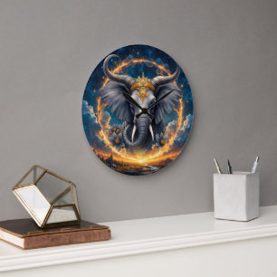Crowned Guardian of the Celestial Gate the elefant Large Clock