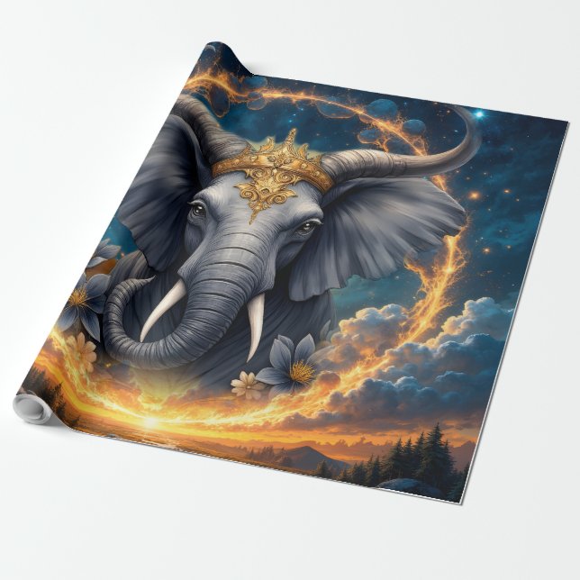 Crowned Guardian of the Celestial Gate the elefant Wrapping Paper (Unrolled)