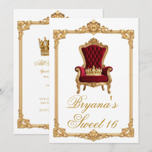 Crowned in Gold Royal Chair Birthday Party Invitation