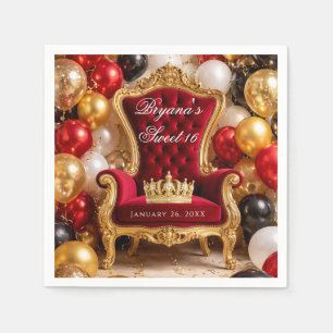 Crowned in Gold Royal Chair Birthday Party Napkin