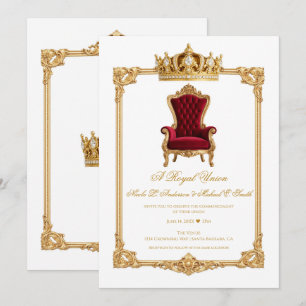 Crowned in Gold Royal Chair & Crown Wedding Invitation