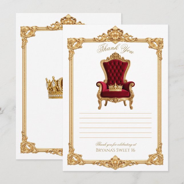 Crowned in Gold Royal Chair Thank You Invitation (Front/Back)