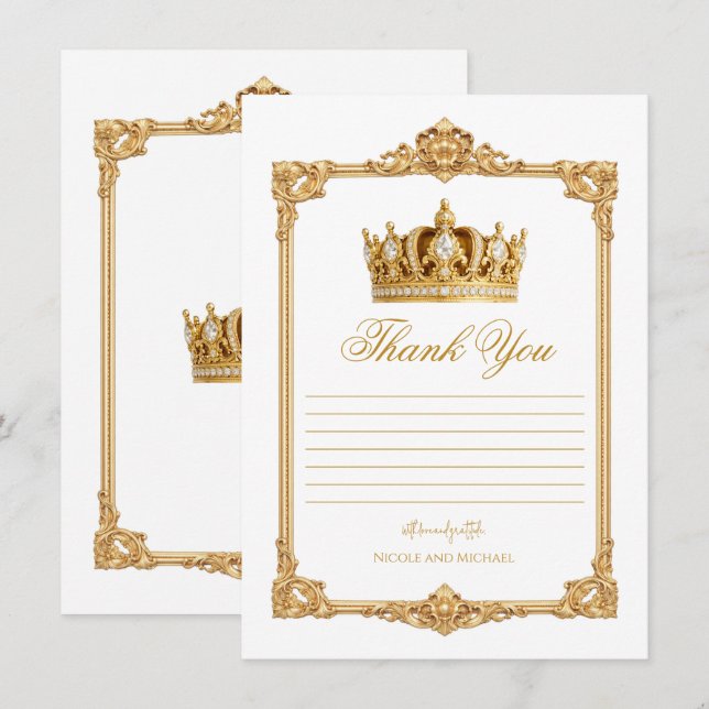 Crowned in Gold Royal Crown Elegant Thank You Invitation (Front/Back)