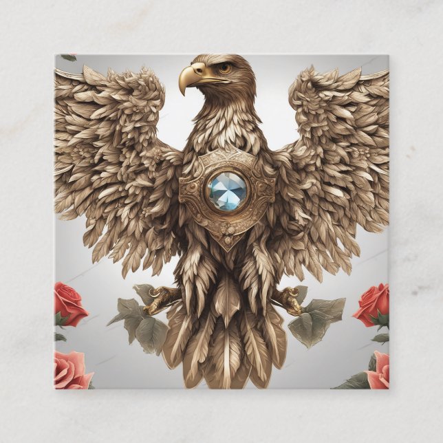Crowned jewelled eagle square business card (Front)