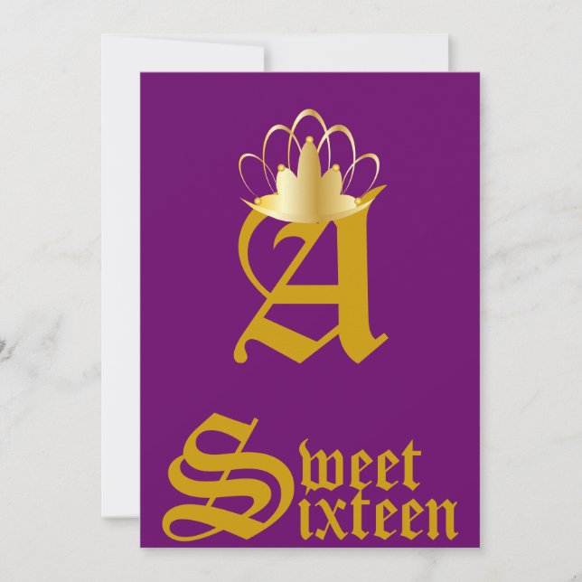 Crowned Monogram Sweet Sixteen-Customise Invitation (Front)
