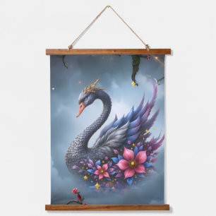 Crowned Moon Swan – Guardian of the Silent Lake. Hanging Tapestry