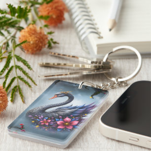 Crowned Moon Swan – Guardian of the Silent Lake. Key Ring