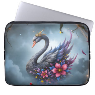 Crowned Moon Swan – Guardian of the Silent Lake.  Laptop Sleeve