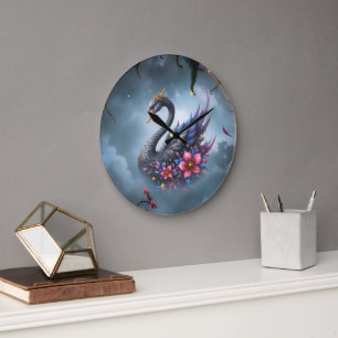 Crowned Moon Swan – Guardian of the Silent Lake. Large Clock