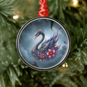 Crowned Moon Swan – Guardian of the Silent Lake. Metal Ornament