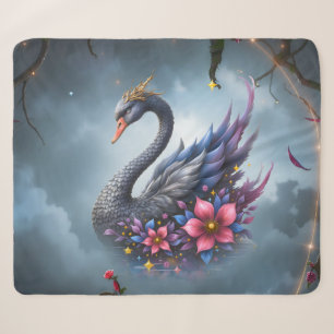Crowned Moon Swan – Guardian of the Silent Lake. Sherpa Blanket