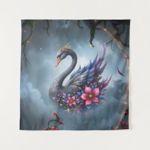 Crowned Moon Swan – Guardian of the Silent Lake.  Tapestry