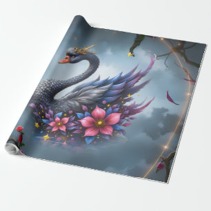 Crowned Moon Swan – Guardian of the Silent Lake.  Wrapping Paper