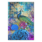 Crowned Peacock on Blue Purple Floral Decoupage