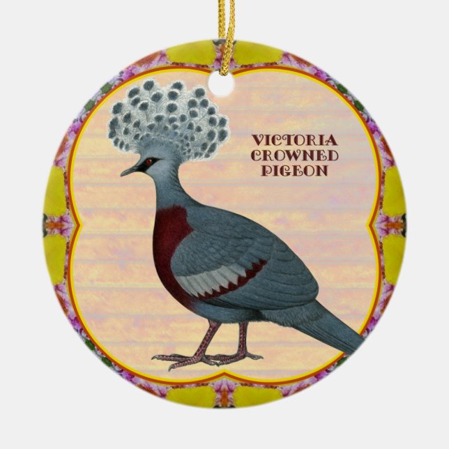 Crowned Pigeon Floral Ceramic Tree Decoration (Front)