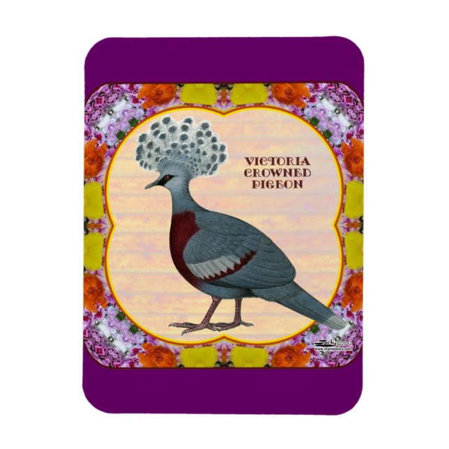 Crowned Pigeon Floral Magnet (Vertical)