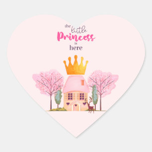 Crowned Pink Fairy Castle for Baby Girls Heart Sticker