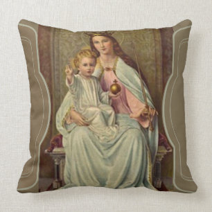 Crowned Queen of Heaven Infant Jesus holding Globe Cushion