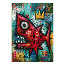 Crowned Red Monster Fish Neo Expressionist Art