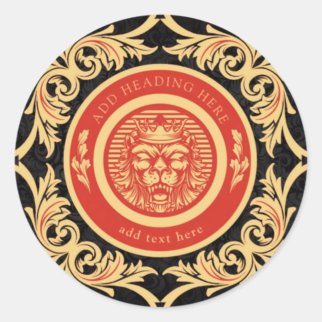 Crowned Royal Lion Monogram Classic Round Sticker (Front)