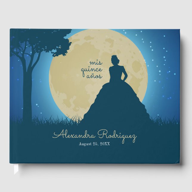 Crowned Silhouette with Moon Quinceanera Guest Book (Front)