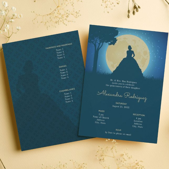 Crowned Silhouette with Moon Quinceanera Invitation (Creator Uploaded)