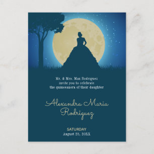 Crowned Silhouette with Moon Quinceanera Invitation Postcard
