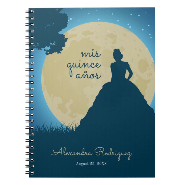 Crowned Silhouette with Moon Quinceanera Notebook (Front)