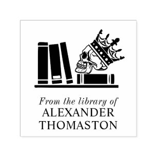 Crowned Skull, Books on Shelf SQ Library Name Self-inking Stamp