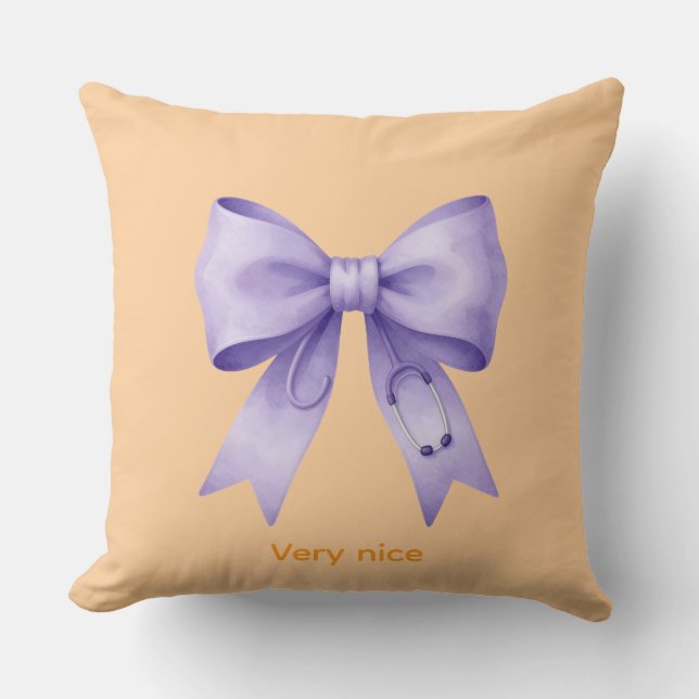 Crowned Stethoscope Lavender Bow Cushion (Front)