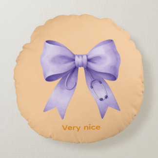 Crowned Stethoscope Lavender Bow Round Cushion